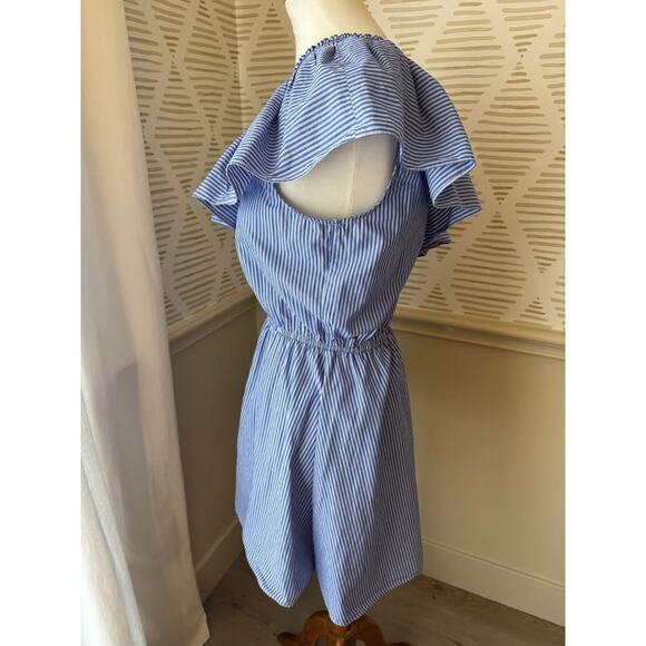 Parker Women’s Small Blue and White Stripe Ruffle One Shoulder Mini Dress - Picture 3 of 6